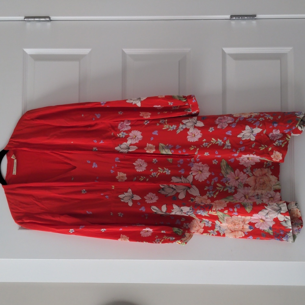 Anthropologie Moulinette Soeurs Red Floral Silk Dress Size 12